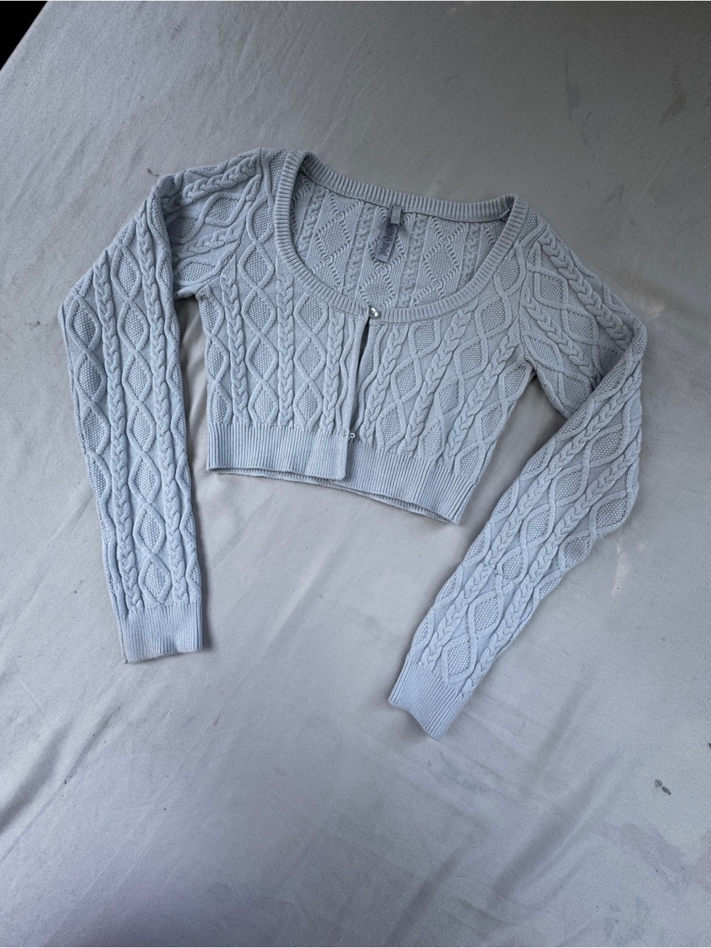 Skims Cropped Cable-Knit Scoop Neck Sweater - Light Bluelight , long-sleeve,